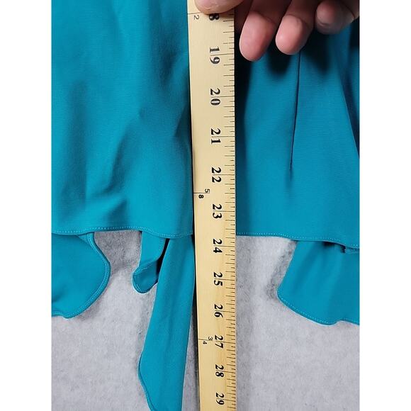 Perceptions Green 3/4 Gathered Sleeve Tie Front Cardigan Women's Plus 2X Stretch - Picture 9 of 13